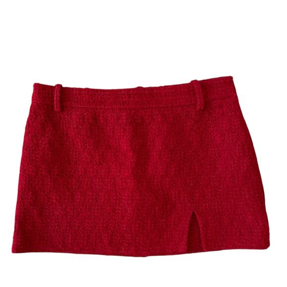 ZARA Red Boucle Knit Tweed Textured Mini Skirt with Slit Size Medium - Picture 1 of 15